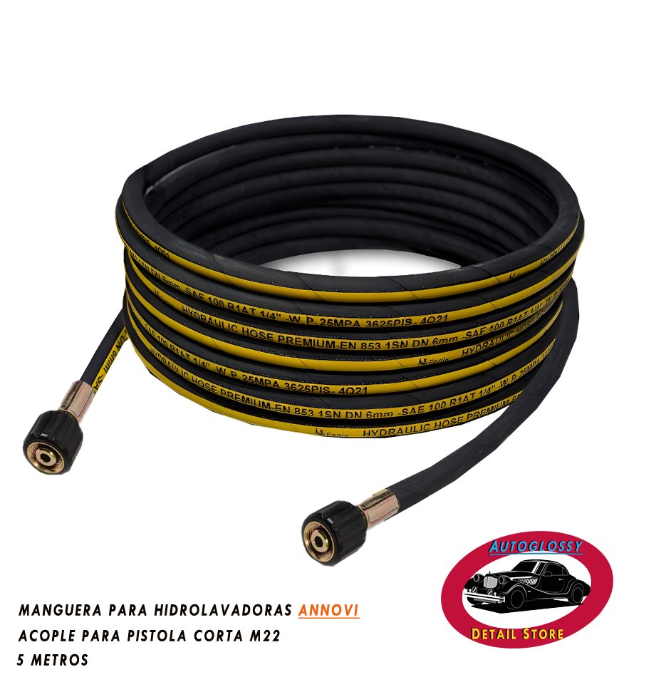 Manguera premium para hidrolavadoras con acople para pistola corta -5 metros.